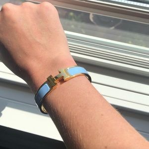 Authentic Hermès Clic H Bracelet Light Blue/Gold